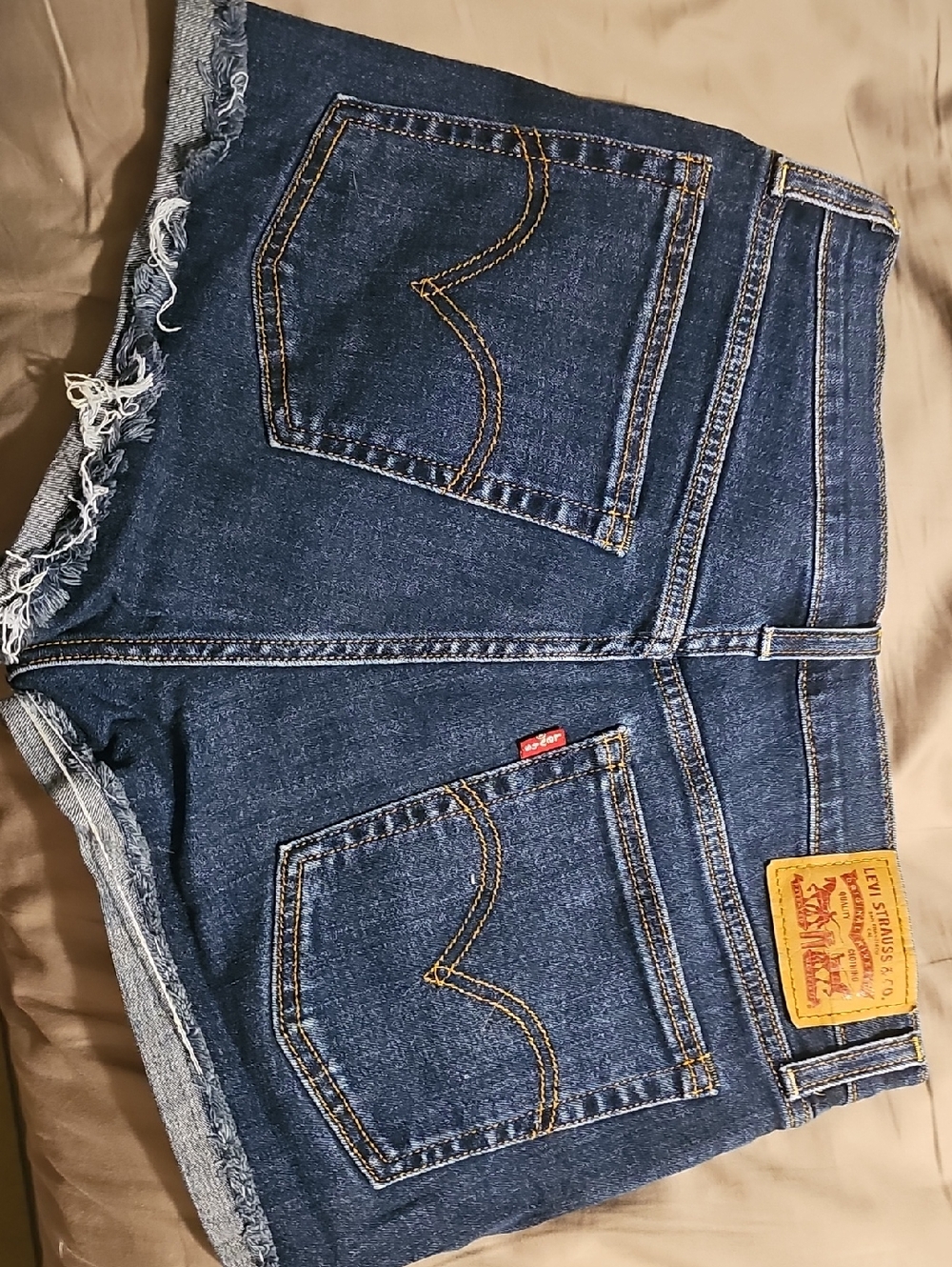 Levi's Dark Blue Frayed Denim Shorts